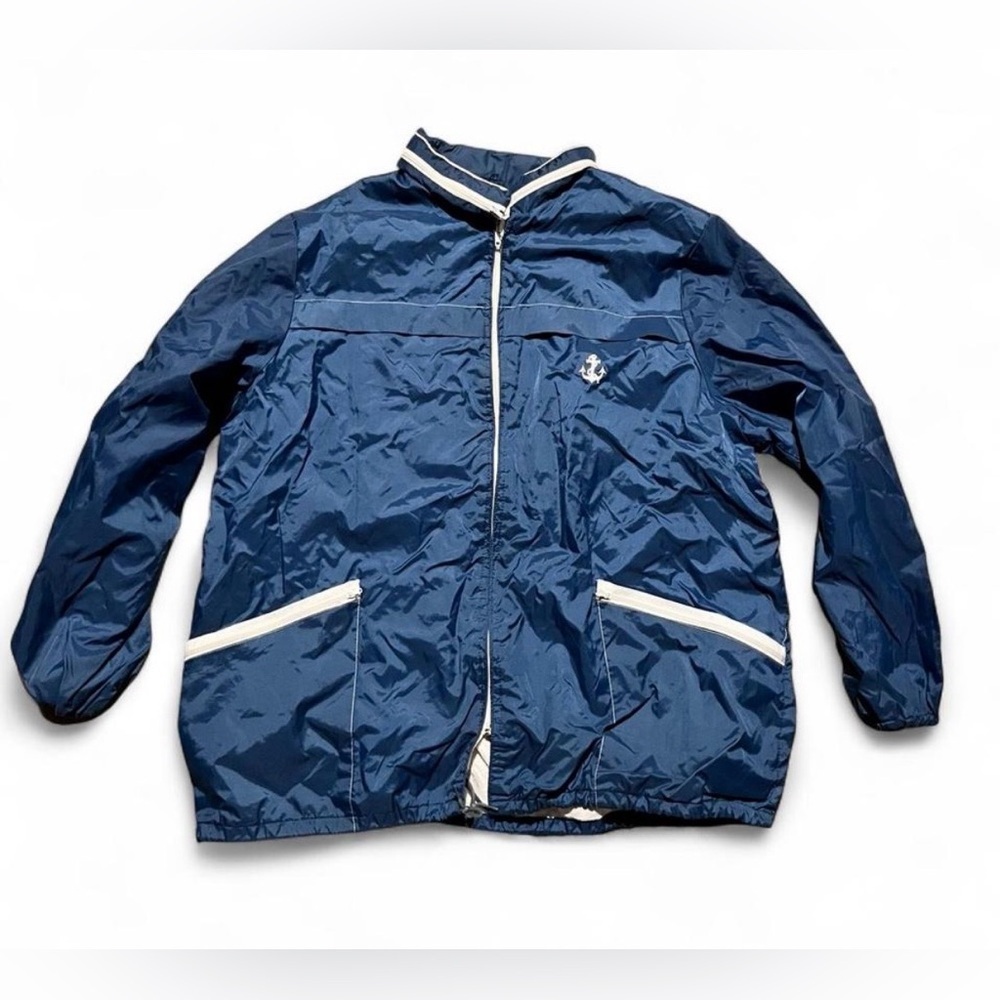 Blue Vintage 80s LB Sport Windbreaker Jacket Full Zip Coastal Logo Size Medium